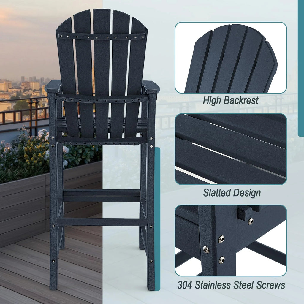 Outdoor Hdpe Tall Adirondack Chairs With Armrests Amp Footrest 30Quot Counter Height Bar Stools For Garden Backyard - Comfortable And Ergonomic Design