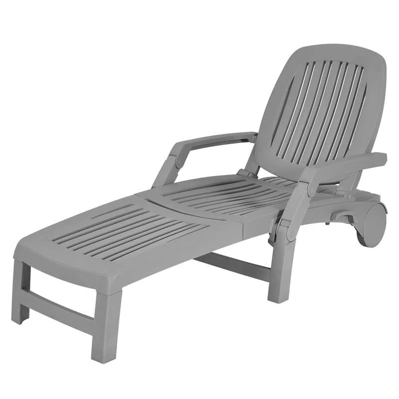 Weatherproof Folding Sun Lounger With Wheels 6 Position Plastic Outdoor Chaise Lounge Chair For Pool Beach Lawn - Comfortable And Ergonomic Design
