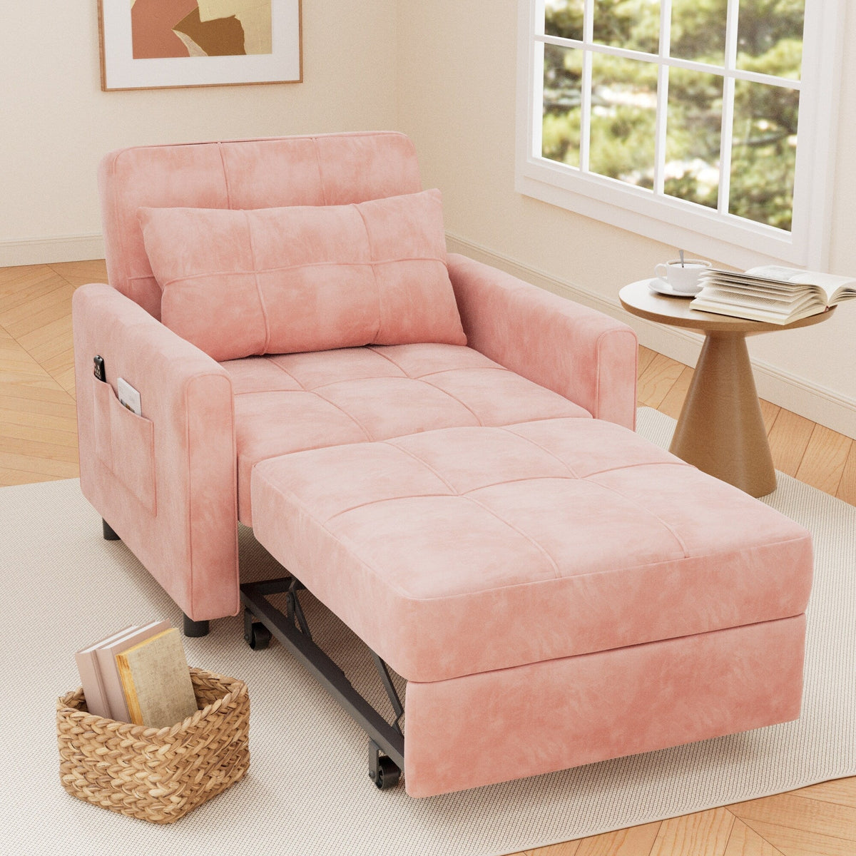 3-in-1 Adjustable Sleeper Sofa Bed, Pull Out Chair Sofa, Convertible Folding Bed for Living Room